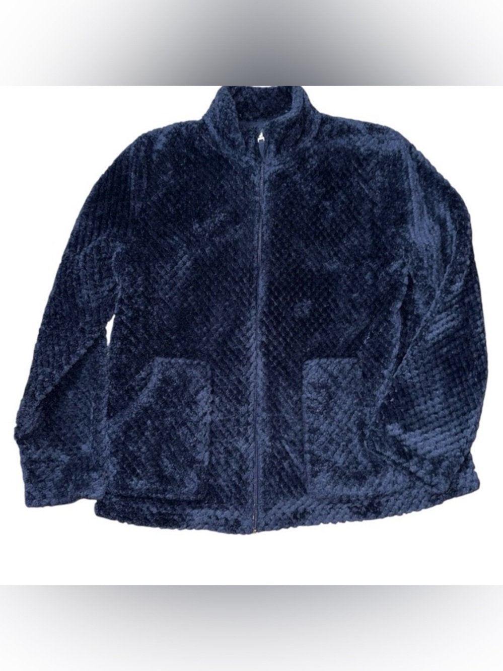 Cuddl Duds Womens 10/12 Medium Navy Blue Fleece Jacket Zip Up Quilted
